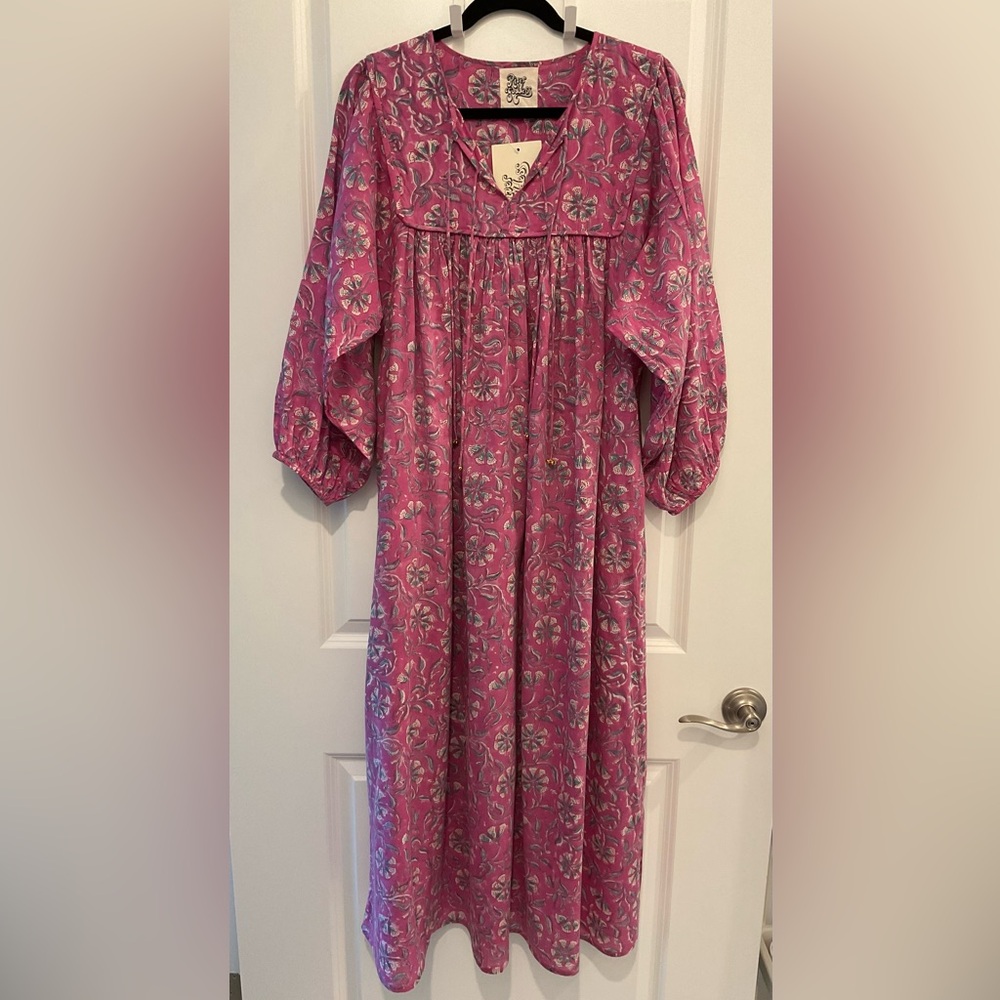 🌺 Pink Boho Cotton Maxi Dress